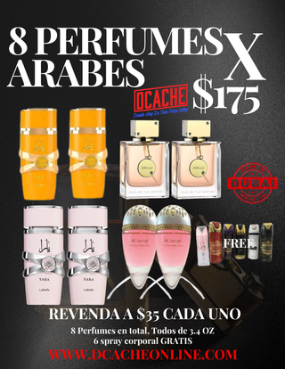 8 Perfumes Arabes de Mujer + 6 Spray Corporal GRATIS x $175