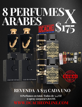 8 Perfumes Arabes + 6 Spray Corporal GRATIS x $175
