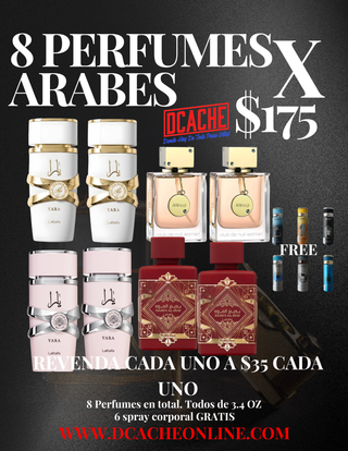 8 Perfumes Arabes de Mujer + 6 Spray Corporal GRATIS x $175