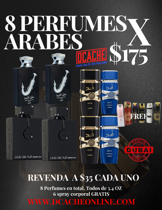 8 Perfumes Arabes + 6 Spray Corporal GRATIS x $175