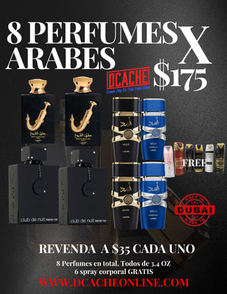 8 Perfumes Arabes + 6 Spray Corporal GRATIS x $175