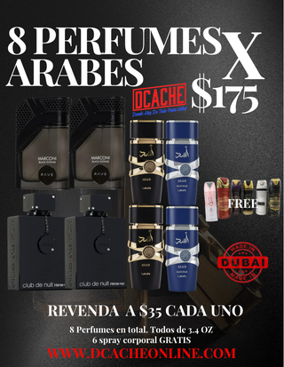 8 Perfumes Arabes (HOMBRE) + 6 Spray Corporal GRATIS x $175